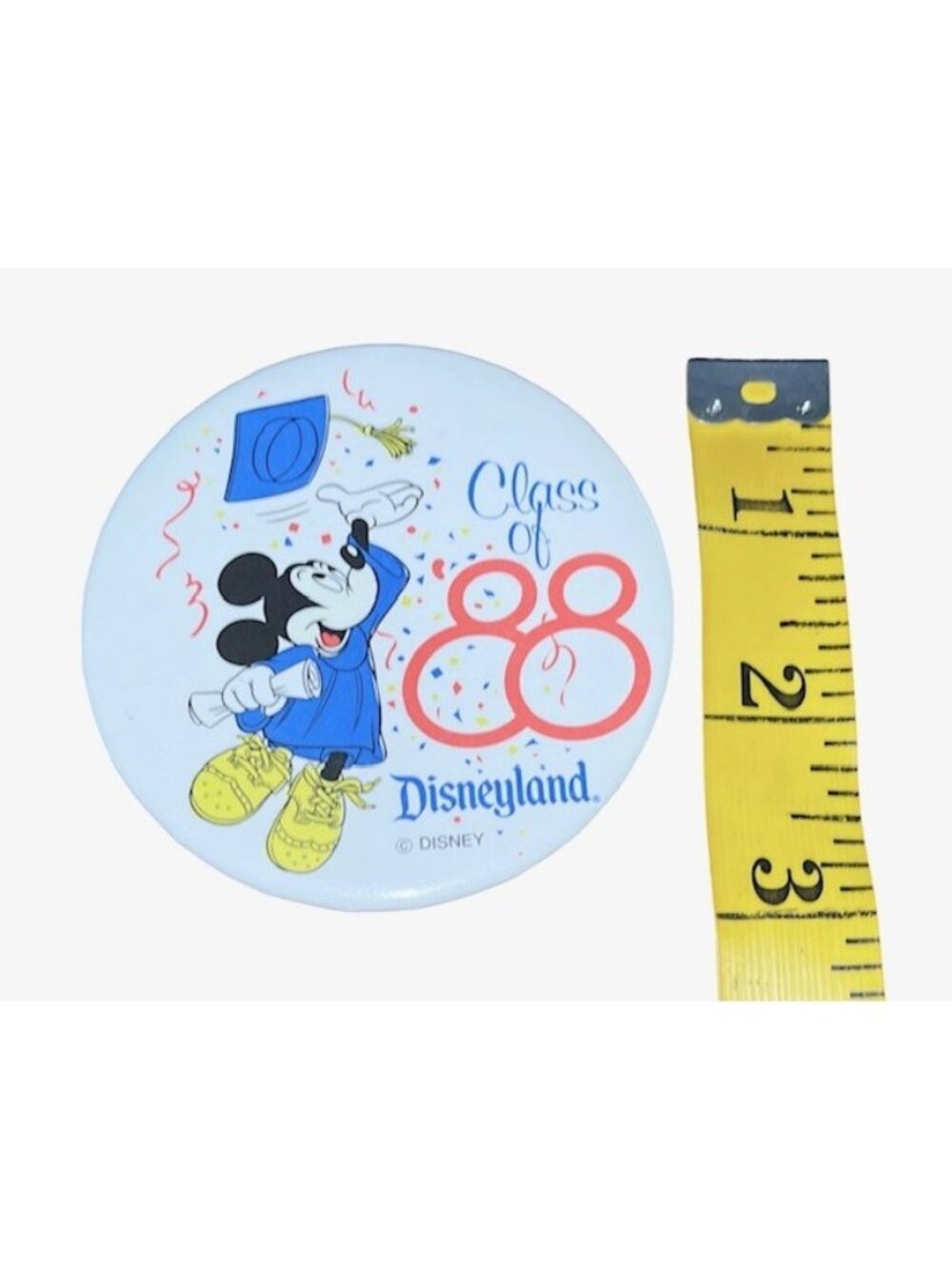 Vtg 3" Disneyland Class 88 Mickey Mouse Pin Button Badge Disney Grad Night 1988
